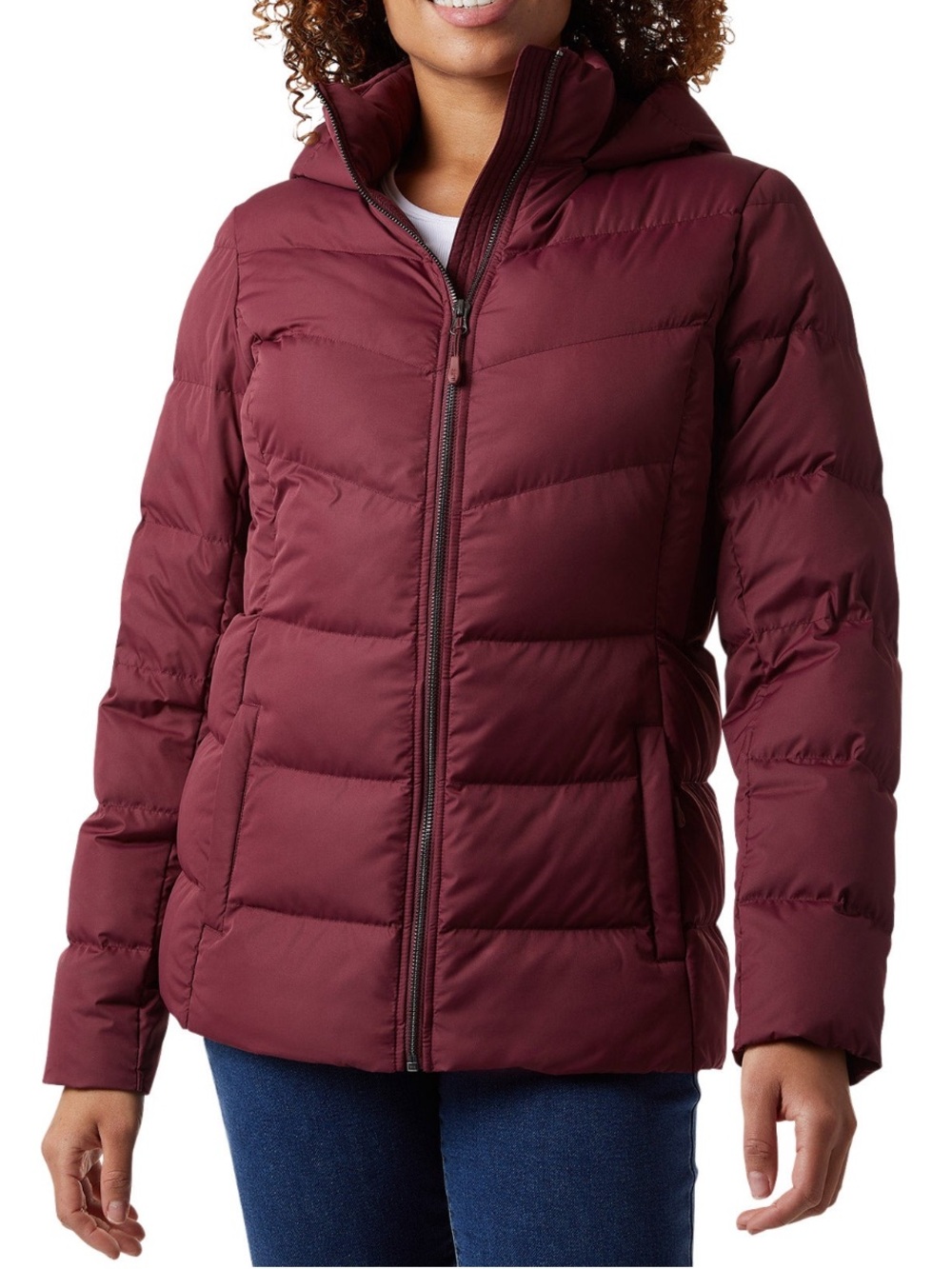 Women's Burgundy Hooded Puffer Jacket
